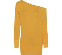 WearAll Ladies Off Shoulder Batwing Long Sleeved Plain T-Shirt Womens Tunic Top - Mustard - 12-14