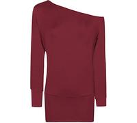 WearAll Ladies Off Shoulder Batwing Long Sleeved Plain T-Shirt Womens Tunic Top - Plum - 18-20