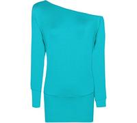 WearAll Ladies Off Shoulder Batwing Long Sleeved Plain T-Shirt Womens Tunic Top - Turquoise - 18-20