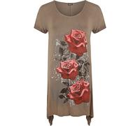 WearAll Ladies Plus Size Glitter Rose Print Hanky Hem Womens Short Sleeve Long Top Mocha 20/22