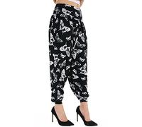 WearAll Ladies Plus Size Harem Trousers Womens Full Leggings Stretch Pants (20 to 22, Black Butterfly)