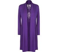 WearAll Ladies Plus Size Lace Back Cardigan Womens Long Sleeve Stretch Pleat Top Purple 16/18