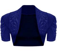 WearAll Ladies Ruched Shrug Womens Beaded Design Short Sleeve Bolero Cardigan Top Blue 8/10