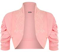 WearAll Ladies Ruched Shrug Womens Beaded Design Short Sleeve Bolero Cardigan Top Pink 8/10