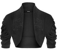 WearAll Ladies Ruched Shrug Womens Beaded Design Short Sleeve Bolero Cardigan Top Sizes 8/10, 12/14