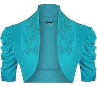 WearAll Ladies Ruched Shrug Womens Beaded Design Short Sleeve Bolero Cardigan Top Turquoise 12/14