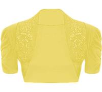 WearAll Ladies Ruched Shrug Womens Beaded Design Short Sleeve Bolero Cardigan Top Yellow 8/10