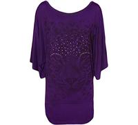 WearAll Ladies Tiger Print Glitter Batwing Womens Top - Purple - 16/18