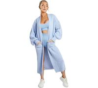 WearAll Long Cardigan for Women New Ladies Classic Open Front Boyfriend Balloon Sleeve Chunky Knitted Maxi Longline Floaty Cardigan 2 Side Pockets Sweater Sky Blue Plus Size 8-16