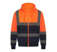 WearAll Men's Grey Hi Vis Hoodie with Reflective Tape Zipper Workwear Long Sleeve Fleece Zip Hoody Sweatshirt Soft Durable High Visibility Safety HiViz Jumper Orange/Navy M