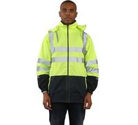 WearAll Men's Waterproof Hi Vis Rain Jacket Reflective Lightweight Safety Workwear with Pockets and Hood YELLOW/NAVY XL