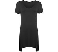 WearAll New Ladies Dipped Hem Uneven Plain Short Sleeve Womens Stretch T-Shirt Top Black 28/30