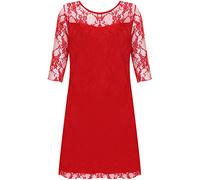 WearAll New Ladies Lace Lined Sleeve Plus Size Womens Knee Length Stretch Dress Red 22/24
