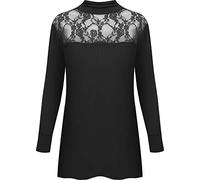 WearAll New Ladies Lace Polo Turtle Neck Long Sleeve Womens Stretch Plus Size Top Black 14