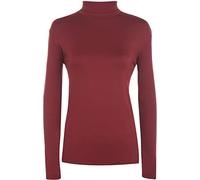 WearAll New Ladies Polo Neck Stretch Long Sleeve Women Plain Top Jumper Wine 8-10