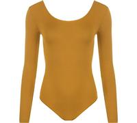 WearAll New Ladies Stretch Bodysuit Long Sleeve Top Womens Leotard Mustard 8/10