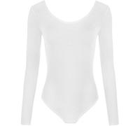 WearAll New Ladies Stretch Bodysuit Long Sleeve Top Womens Leotard White 8/10