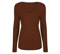 WearAll New Ladies V Neck Long Sleeve Stretch Top Plus Size Womens Plain T-Shirt Dark Brown 18/20