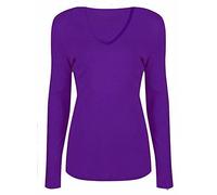 WearAll New Ladies V Neck Long Sleeve Stretch Top Plus Size Womens Plain T-Shirt Purple 18/20
