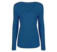 WearAll New Ladies V Neck Long Sleeve Stretch Top Plus Size Womens Plain T-Shirt Teal 18/20