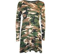 WearAll New Womens Plus Size Army Camouflage Print Long Sleeve Ladies Swing Dress 16 - Camouflage - 16-18