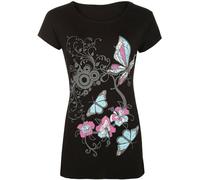 WearAll New Womens Plus Size Butterfly Print Short Sleeve T - Black - 24-26