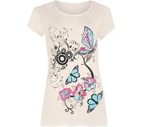WearAll New Womens Plus Size Butterfly Print Short Sleeve T - Cream - 12-14