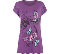 WearAll New Womens Plus Size Butterfly Print Short Sleeve T - Purple - 16-18