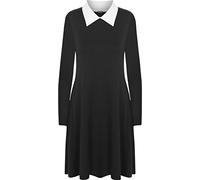 WearAll New Womens Plus Size Collar Long Sleeve Plain Ladies Swing Dress - Black White - 24-26