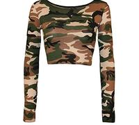 WearAll New Womens Skull Roses Print Long Sleeve Short Stretch Ladies Crop Top Camouflage 12-14