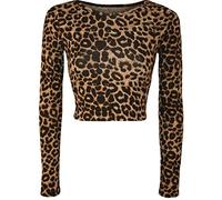 WearAll New Womens Skull Roses Print Long Sleeve Short Stretch Ladies Crop Top UK 8-14 (Leopard, S-M UK)