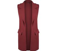 WearAll New Womens Sleeveless Crepe Open Long Waistcoat Pocket Top Ladies Jacket 8 - Wine - 8