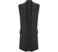 WearAll New Womens Sleeveless Crepe Open Long Waistcoat Pocket Top Ladies Jacket - Black - 20