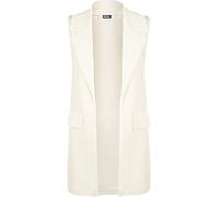 WearAll New Womens Sleeveless Crepe Open Long Waistcoat Pocket Top Ladies Jacket - Cream - 22-24
