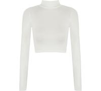 WearAll New Womens Turtle Neck Crop Ladies Long Sleeve Plain Polo Short Stretch Top - Cream - 8/10