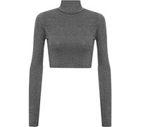 WearAll New Womens Turtle Neck Crop Ladies Long Sleeve Plain Polo Short Stretch Top Dark Grey 8/10