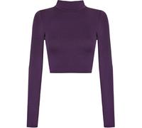 WearAll New Womens Turtle Neck Crop Ladies Long Sleeve Plain Polo Short Stretch Top Purple 8/10