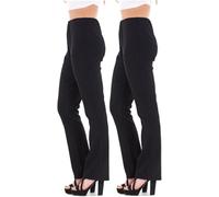 WearAll Pack of 2 Bootleg Trousers Women Boot Cut High Rise Stretch Soft Finely Ribbed Pull On Nurse Carer Work Bottoms Black Short 16