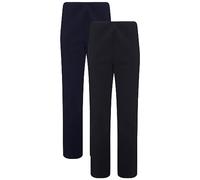 WearAll Pack of 2 Bootleg Trousers Women Boot Cut High Rise Stretch Soft Finely Ribbed Pull On Nurse Carer Work Bottoms Black & Navy Short 16