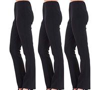 WearAll Pack of 3 Women Bootleg Work Trousers Boot Cut High Rise Stretch Ribbed Pull On Elasticated Waist Ladies Pants Black Long 26