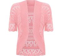 WearAll Plus Size Womens Crochet Knitted Short Sleeve Ladies Shrug Cardigan Top - Pink - 24-26