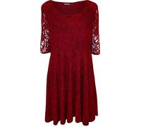 WearAll Plus Size Womens Floral Lace Lined 3/4 Sleeve Ladies Skater Dress - Wine - 22-24