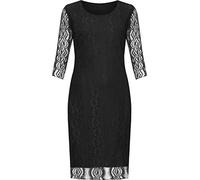 WearAll Plus Size Womens Floral Lace Lined Ladies 3/4 Sleeve Knee Length Dress - Black - 20