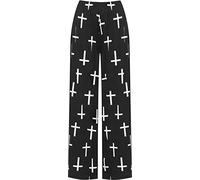 WearAll Plus Size Womens Floral Print Ladies Wide Leg Palazzo Trousers Pants - Black Cross - 20-22