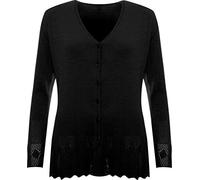 WearAll Plus Size Womens Knitted Button Cardigan Ladies Long Sleeve Crochet Top - Black 12-14