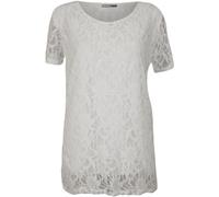 WearAll Plus Size Womens Lace Floral Lined Ladies Short Sleeve T-Shirt Top - White - 16