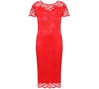 WearAll Plus Size Womens Lace Lined Ladies Short Sleeve Bodycon Midi Dress - Red - 22-24