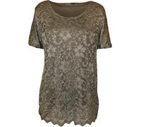 WearAll Plus Size Womens Lace Lined Scallop Edge Ladies Short Sleeve T-Shirt Top - Mocha - 20