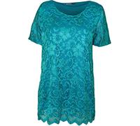 WearAll Plus Size Womens Lace Lined Scallop Edge Ladies Short Sleeve T-Shirt Top - Turquoise - 14