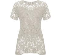 WearAll Plus Size Womens Lace Sequin Ladies Short Sleeve Peplum Frill Top - Cream - 18